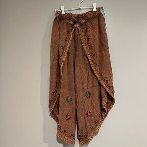 Bohemian Brown Embroidered Pants